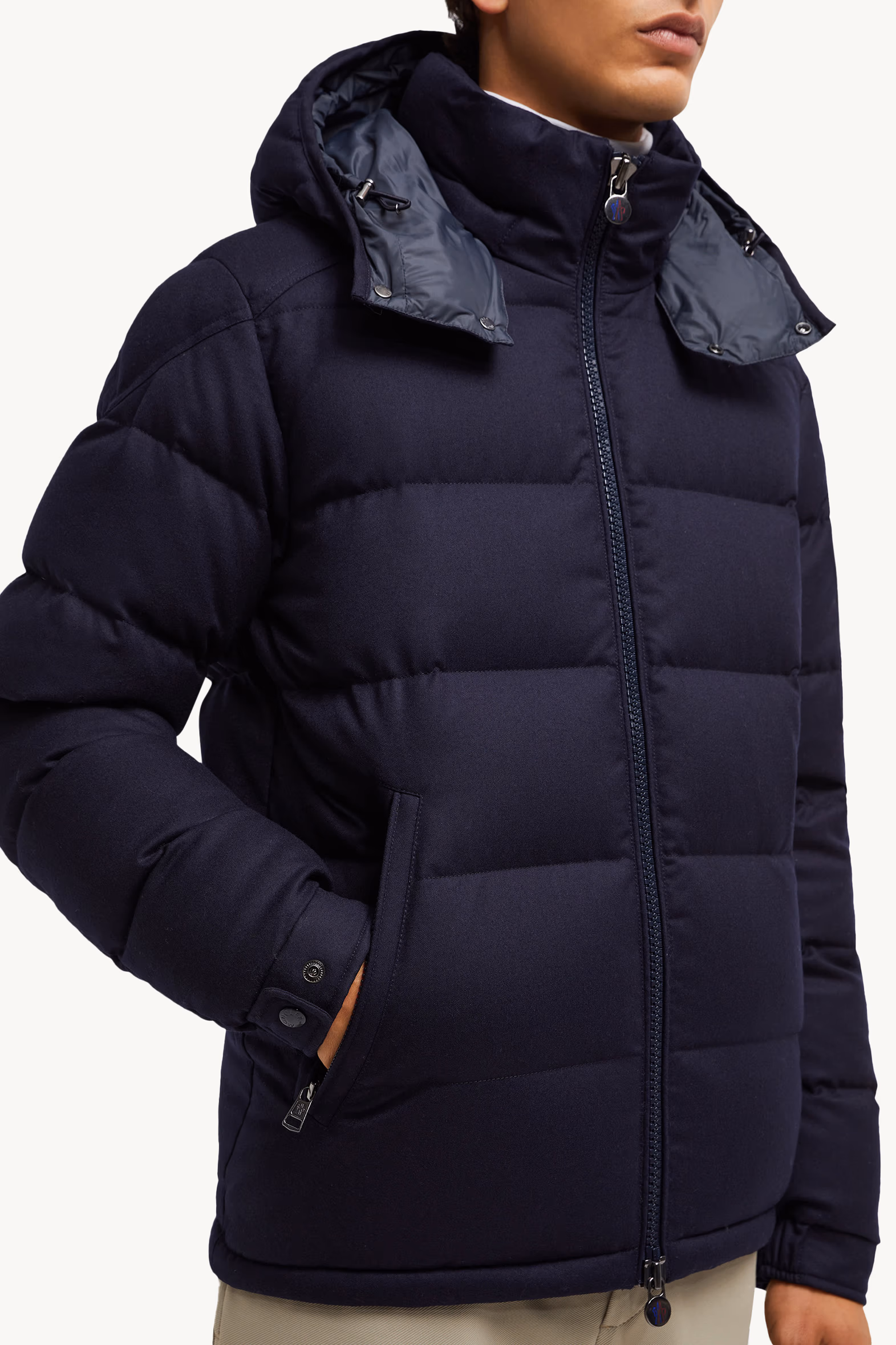 Montgenevre Hooded Wool Flannel Short Down Jacket Men Navy Blue Moncler 6